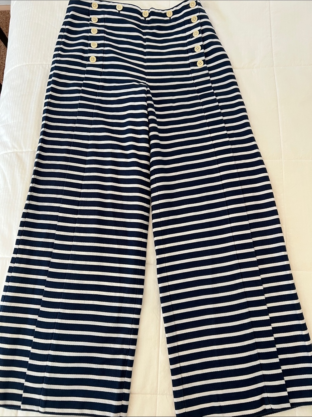 J. Crew Navy and White Striped Wide-Leg Sailor Pants with White Buttons